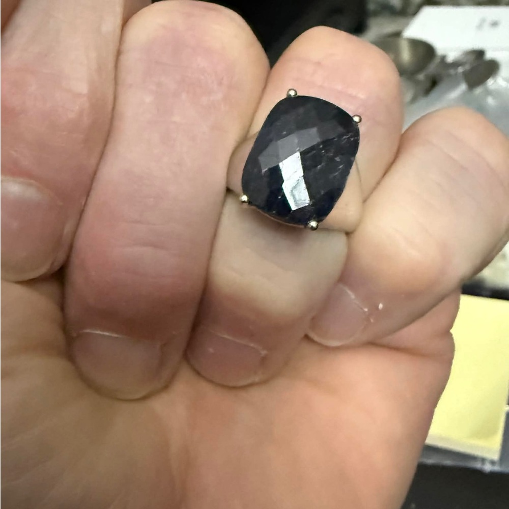 Men’s Size 14 Dyed Sapphire Ring. Silver